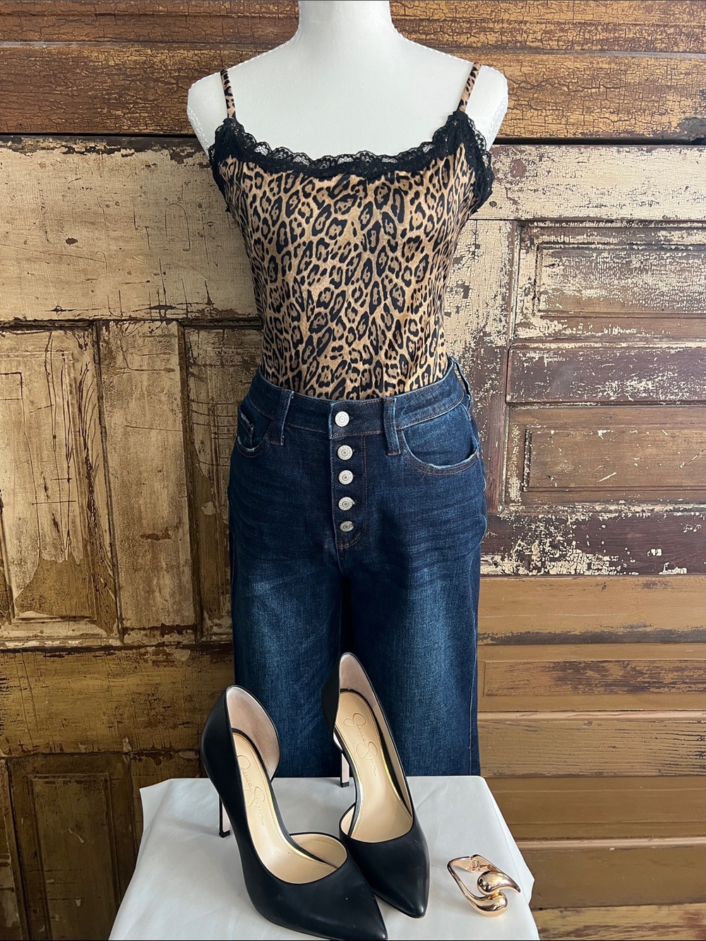 Popilush Leopard Lace Trim Shaping Bodysuit | Sculpting Cami | Size L